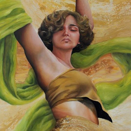 Óleo sobre lienzo. La liberación de la mujer de todas aquellas fórmulas fijas y establecidas. Empoderamiento y libertad frente a las viejas fórmulas inamovibles.